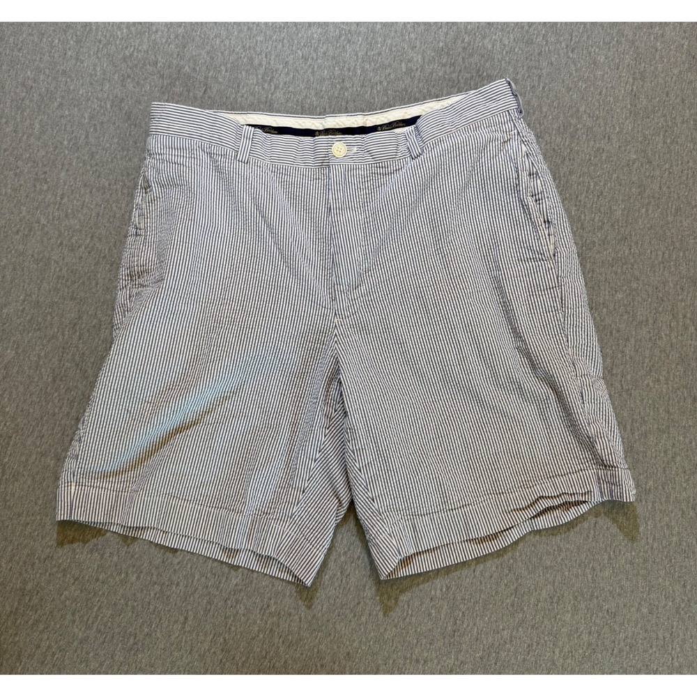 Brooks Brothers Mens Blue White Seersucker Striped Cotton Shorts Size 36